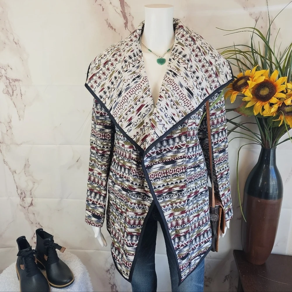 For Cynthia Southwestern Pattern Wrap Coat - Picture 2 of 6